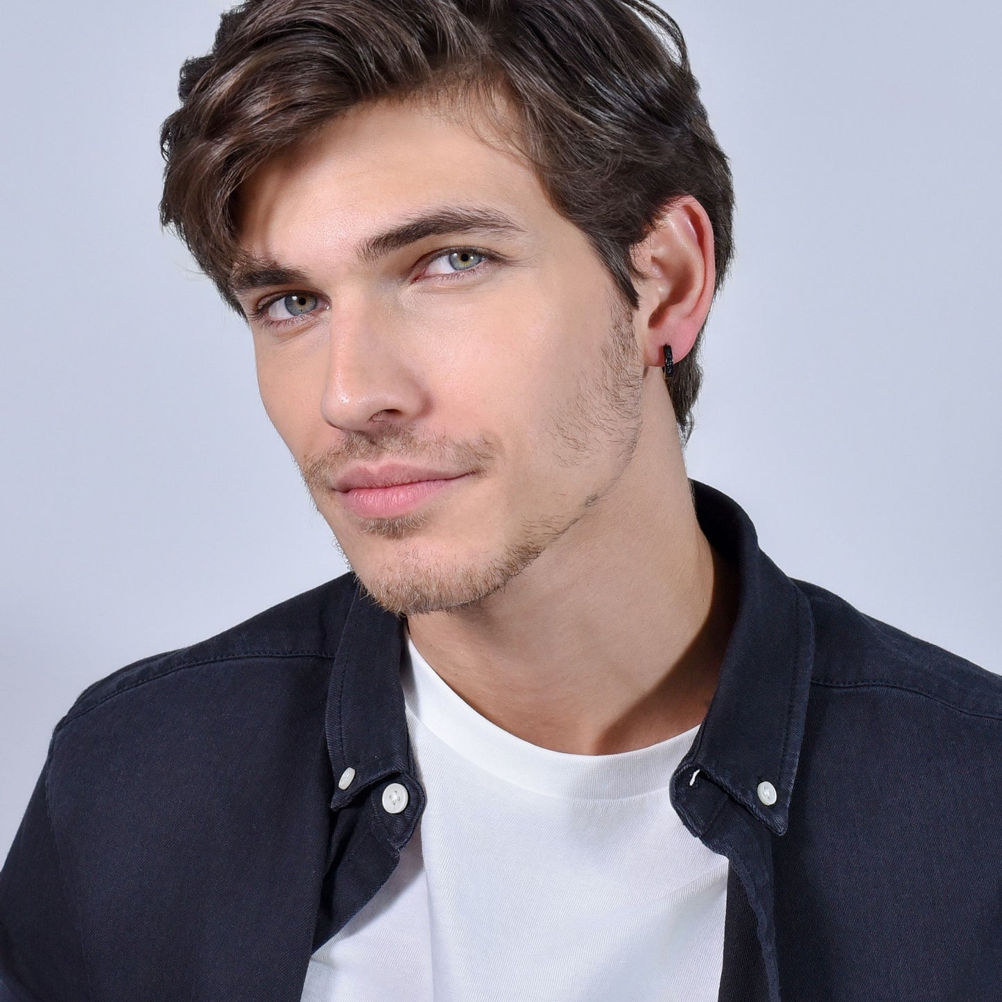 MONO BLACK IP STEEL MEN'S EARRING WITH BLACK CRYSTALS