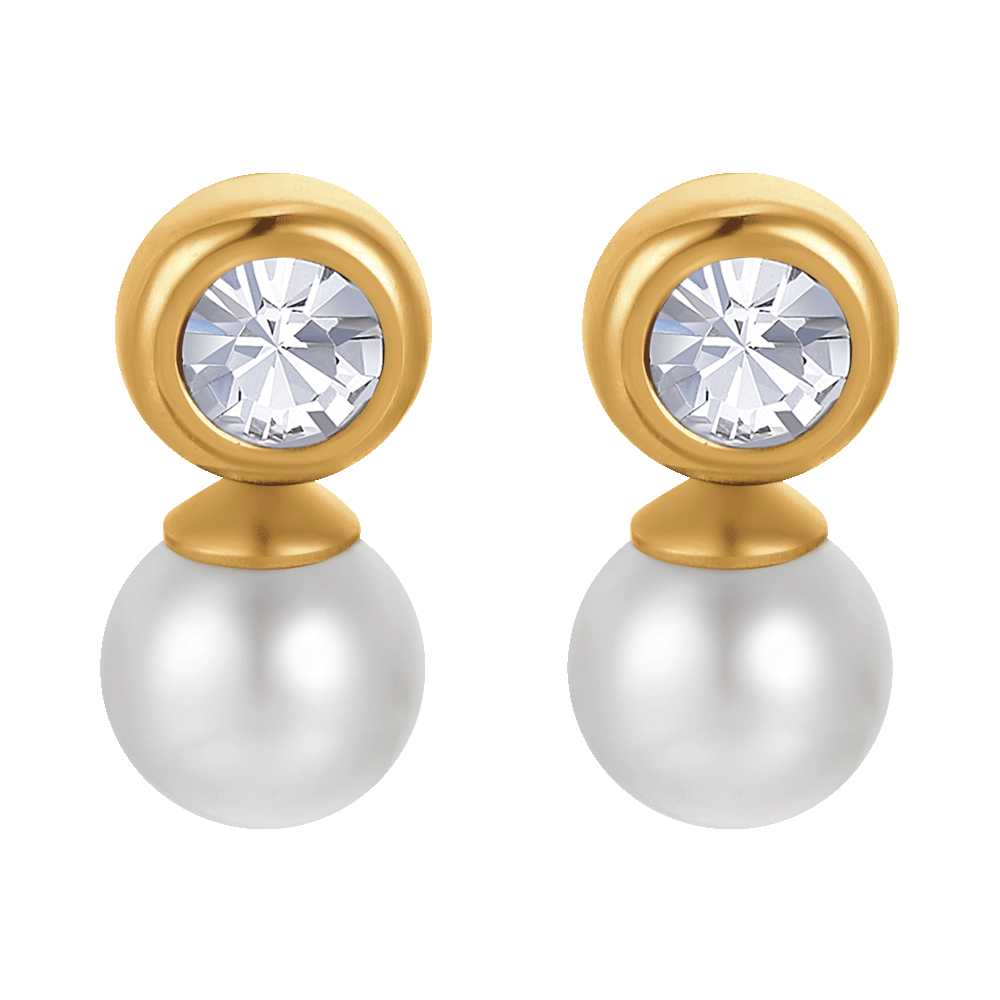 WOMEN'S IP GOLD STEEL EARRINGS WITH PEARLS WITH WHITE CRYSTALS