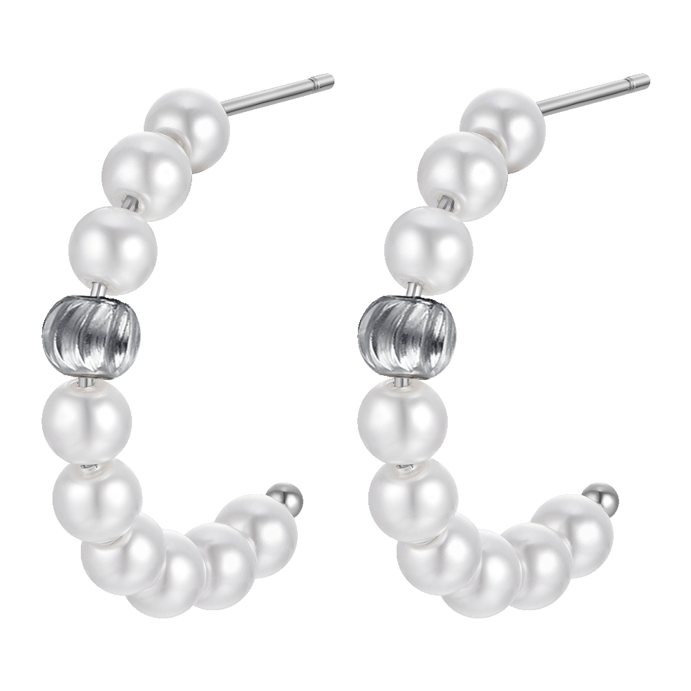 WOMEN'S STEEL EARRINGS WITH PEARLS AND STEEL ELEMENTS