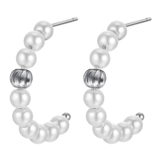WOMEN'S STEEL EARRINGS WITH PEARLS AND STEEL ELEMENTS