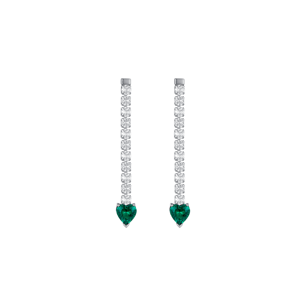 WOMAN'S TENNIS EARRINGS IN STEEL WITH WHITE CRYSTALS AND GREEN CRYSTAL HEARTS Luca Barra