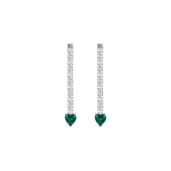 WOMAN'S TENNIS EARRINGS IN STEEL WITH WHITE CRYSTALS AND GREEN CRYSTAL HEARTS Luca Barra