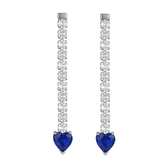 WOMEN'S STEEL TENNIS EARRINGS WITH WHITE CRYSTALS AND BLUE CRYSTAL HEARTS