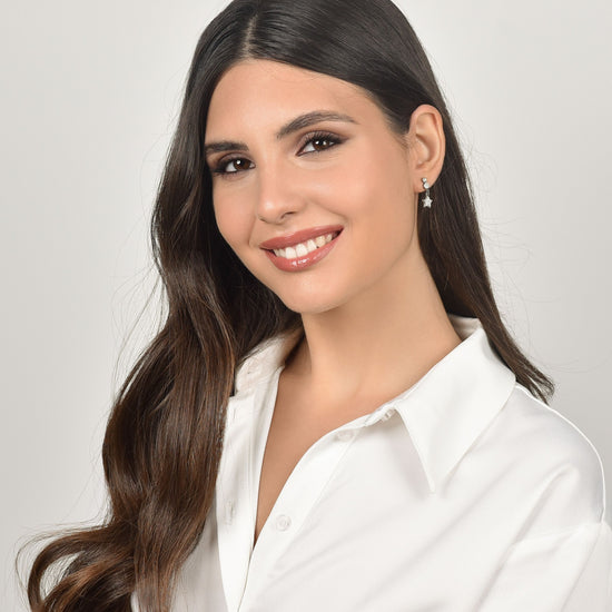 WOMEN'S STEEL EARRINGS WITH STARS WITH WHITE CRYSTALS