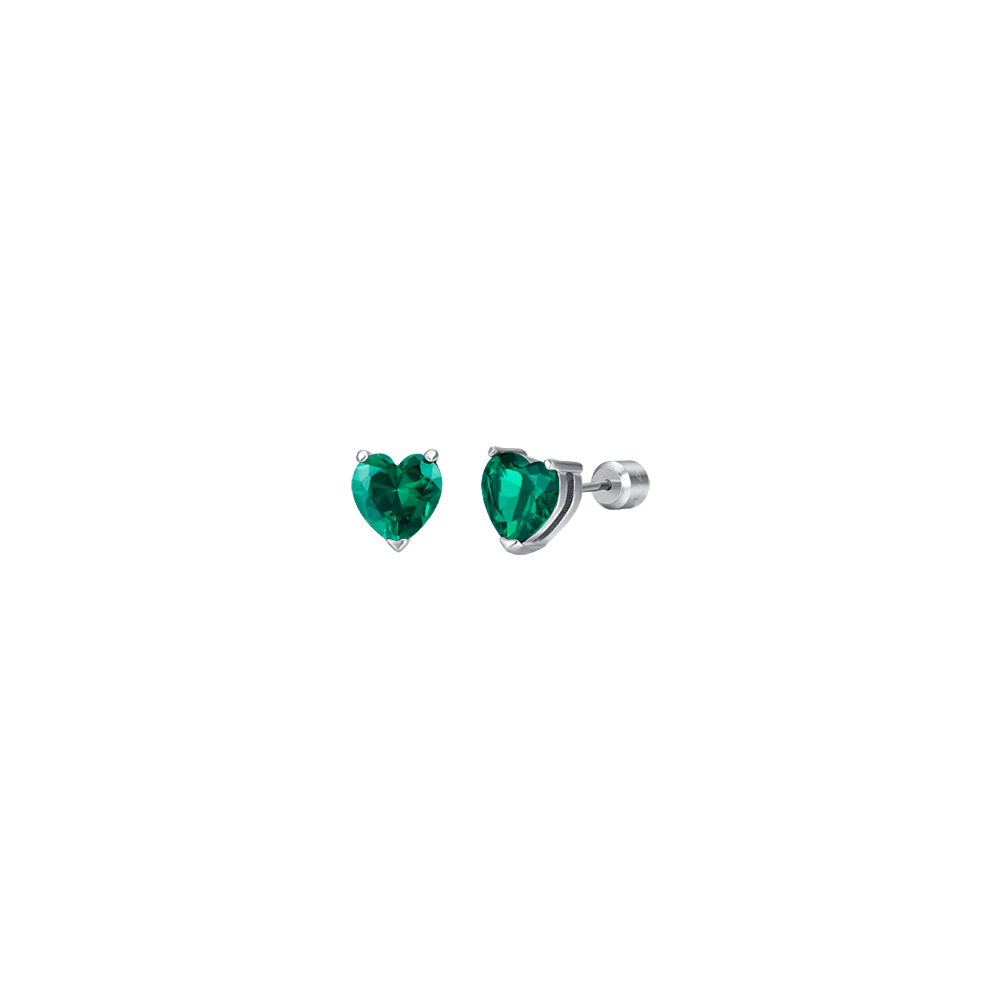 WOMAN'S EARRINGS IN STEEL WITH GREEN CRYSTAL HEARTS Luca Barra