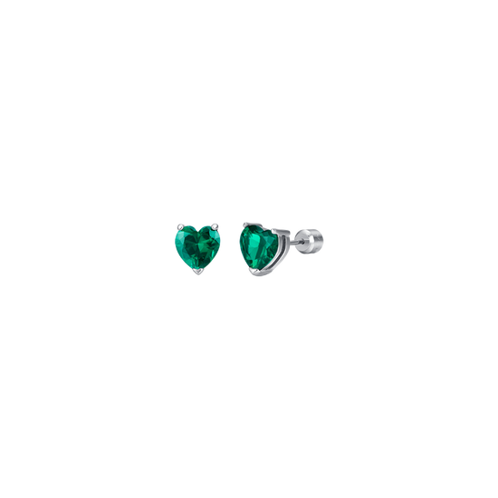 WOMAN'S EARRINGS IN STEEL WITH GREEN CRYSTAL HEARTS Luca Barra