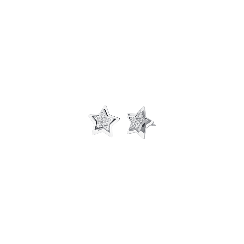 WOMEN'S STEEL STAR EARRINGS WITH WHITE CRYSTALS