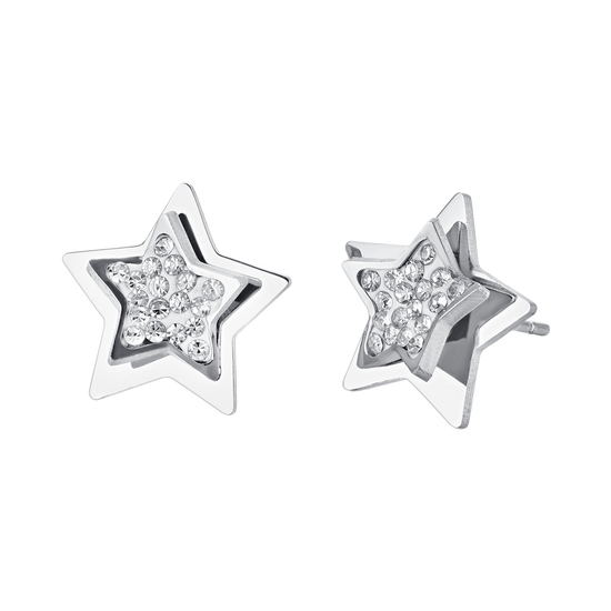 WOMEN'S STEEL STAR EARRINGS WITH WHITE CRYSTALS