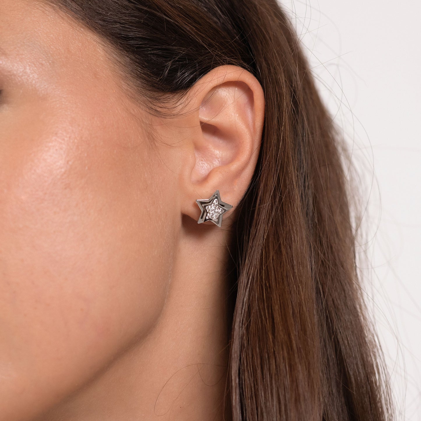 WOMEN'S STEEL STAR EARRINGS WITH WHITE CRYSTALS