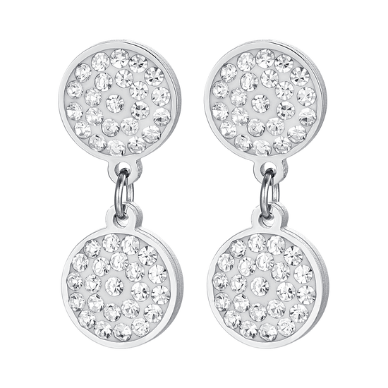 WOMEN'S STEEL EARRINGS ROUND ELEMENTS WITH WHITE CRYSTALS