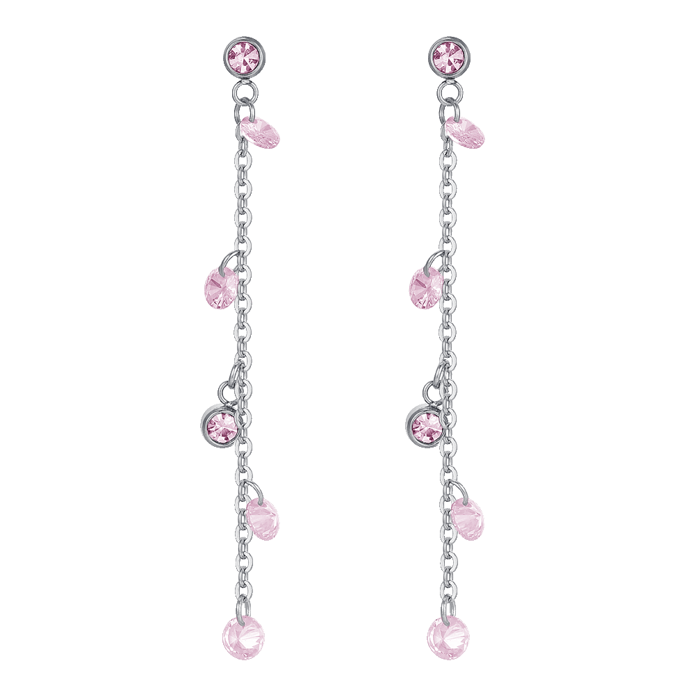 WOMEN'S STEEL EARRINGS PINK CRYSTALS