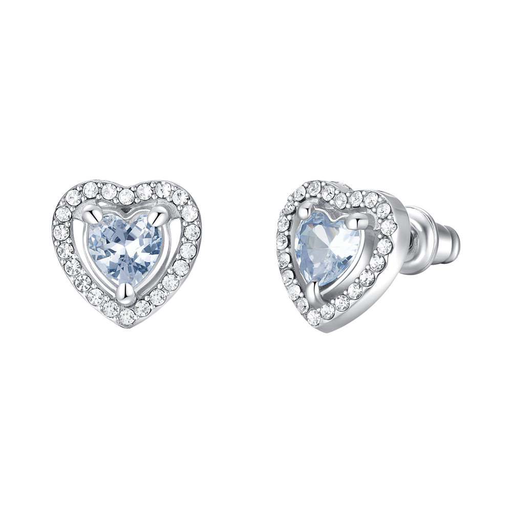 WOMEN'S STEEL HEART EARRINGS WHITE CUBIC ZIRCONIA