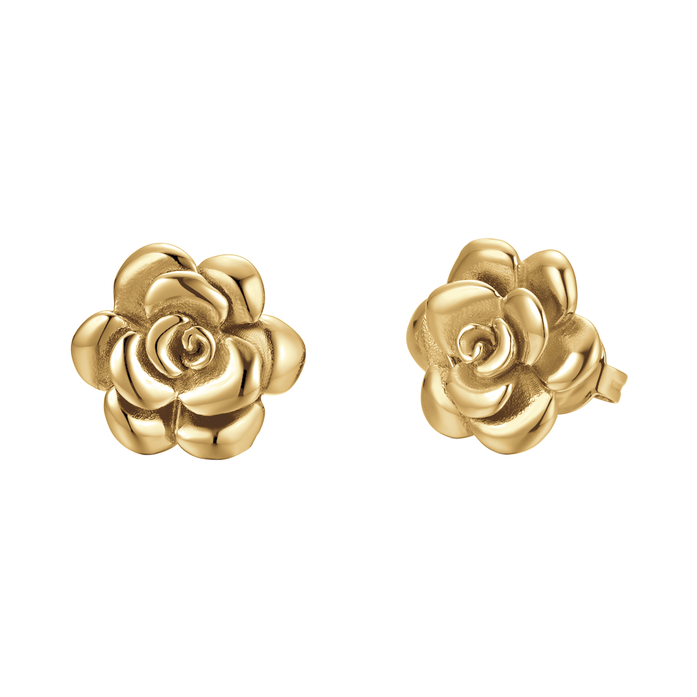 WOMEN'S IP GOLD STEEL EARRINGS WITH ROSE