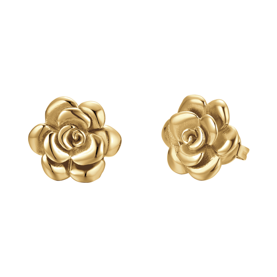 WOMEN'S IP GOLD STEEL EARRINGS WITH ROSE