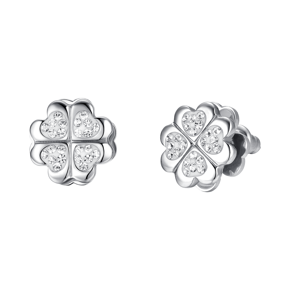WOMEN'S STEEL FOUR-LEAF CLOVER SWIVEL EARRINGS