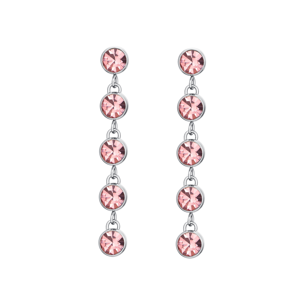 WOMEN'S STEEL EARRINGS PINK CRYSTALS