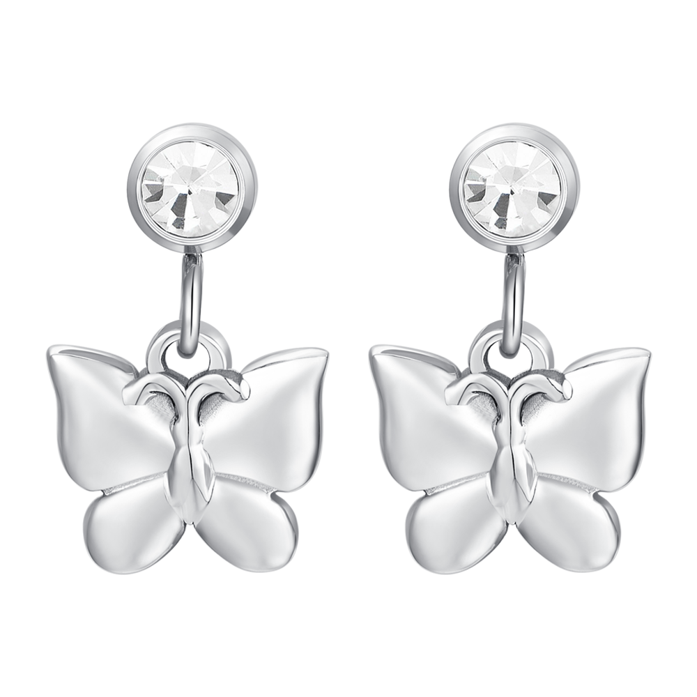 WOMEN'S STEEL BUTTERFLY AND CUBIC ZIRCONIA EARRINGS