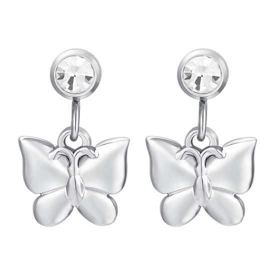 WOMEN'S STEEL BUTTERFLY AND CUBIC ZIRCONIA EARRINGS