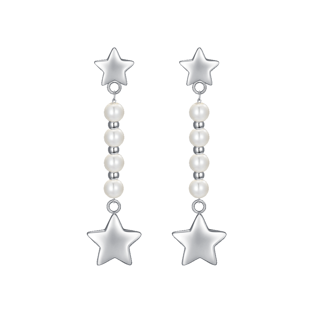 ORECCHINI DONNA IN ACCIAIO E PERLE BIANCHE CON STELLA