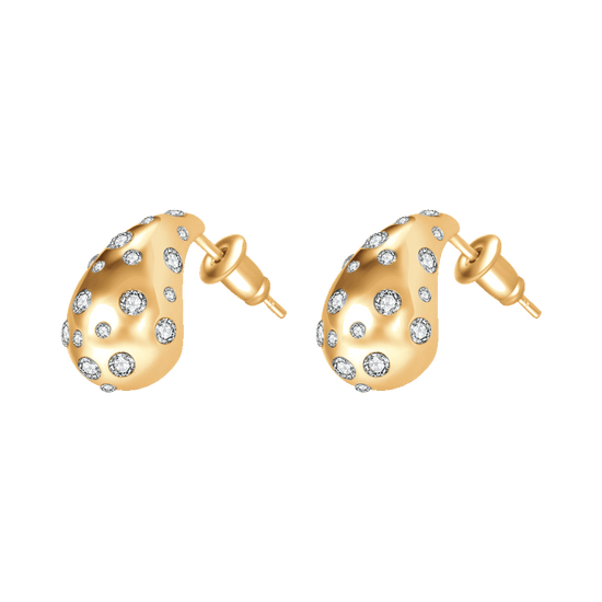 ORECCHINI DONNA GOCCIA IN ACCIAIO  E IP GOLD CON CRISTALLI BIANCHI