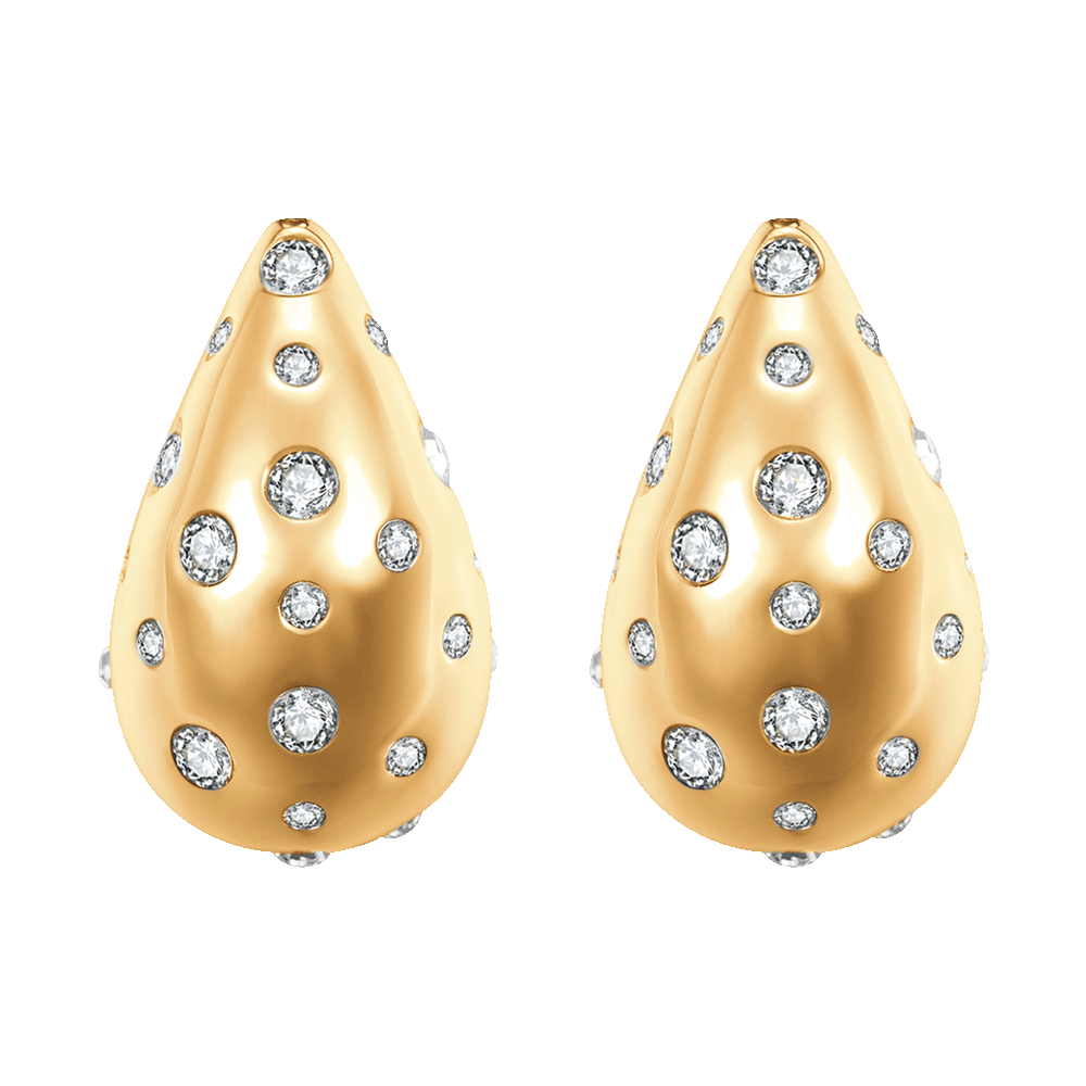 ORECCHINI DONNA GOCCIA IN ACCIAIO  E  IP GOLD CON CRISTALLI BIANCHI