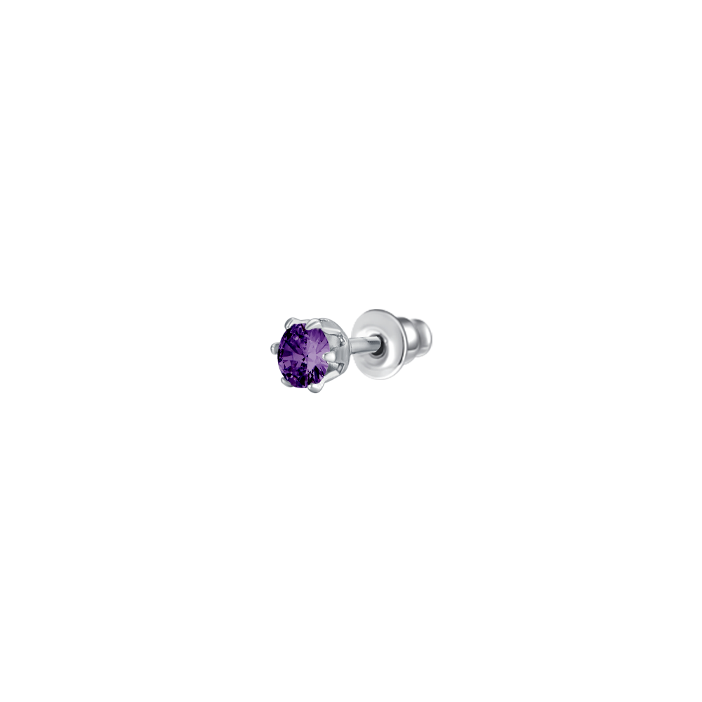 MONO ORECCHINO DONNA IN ACCIAIO CON ZIRCONE VIOLA
