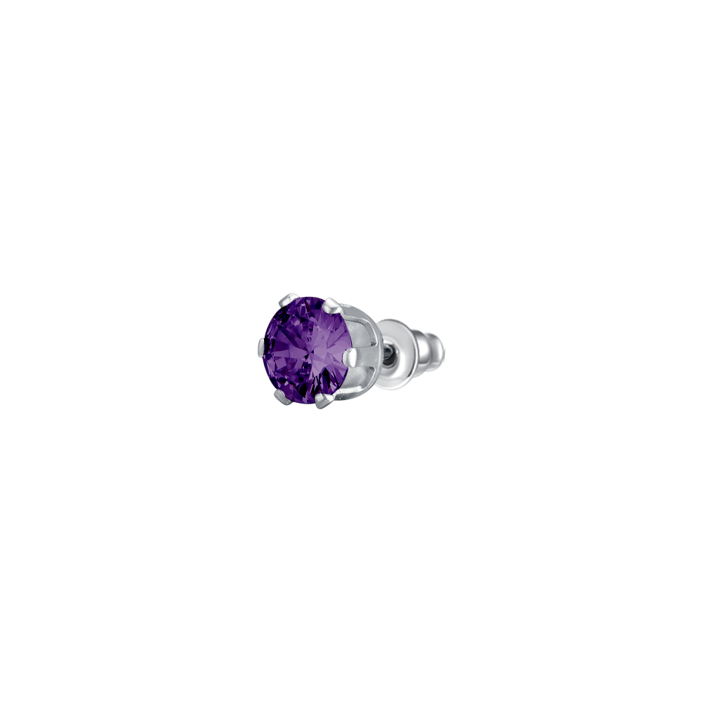 MONO ORECCHINO DONNA IN ACCIAIO CON ZIRCONE VIOLA