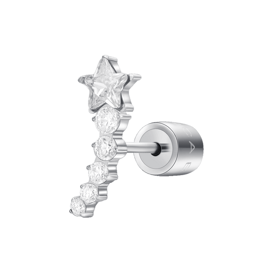 MONO ORECCHINO DONNA IN ACCIAIO STELLA E CRISTALLI BIANCHI