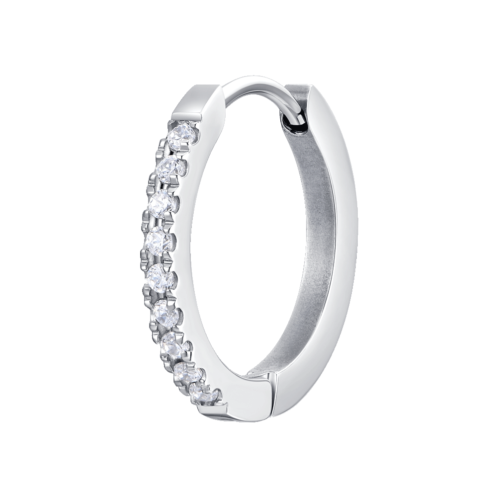 MONO ORECCHINO DONNA IN ACCIAIO  CON CRISTALLI BIANCHI