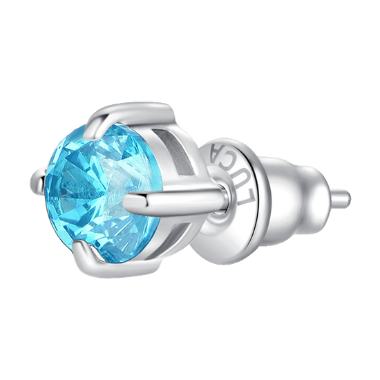 MONO ORECCHINO DONNA IN ACCIAIO CON ZIRCONE ACQUAMARINA