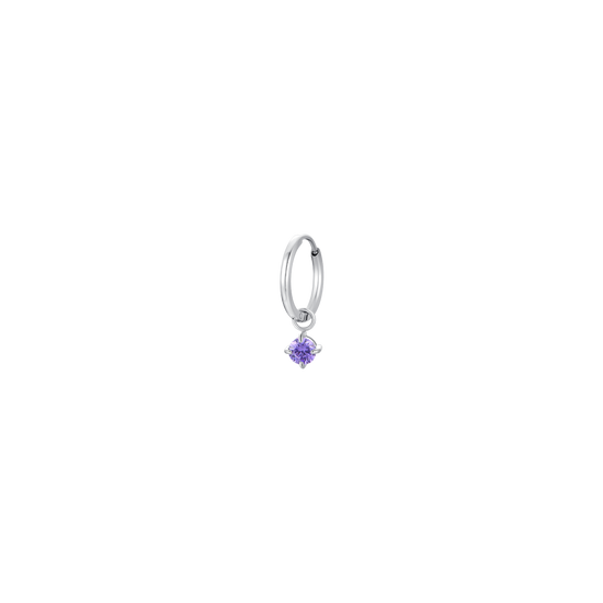 MONO ORECCHINI DONNA IN ACCIAIO CERCHIO CON ZIRCONE VIOLA