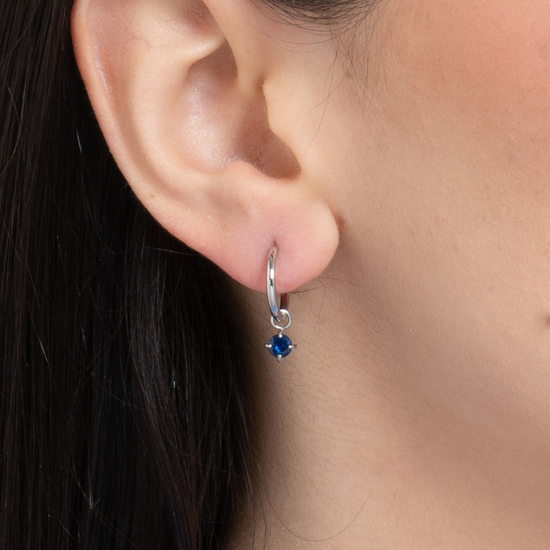 Carica immagine nella Galleria MONO ORECCHINI DONNA IN ACCIAIO CERCHIO CON ZIRCONE BLU
