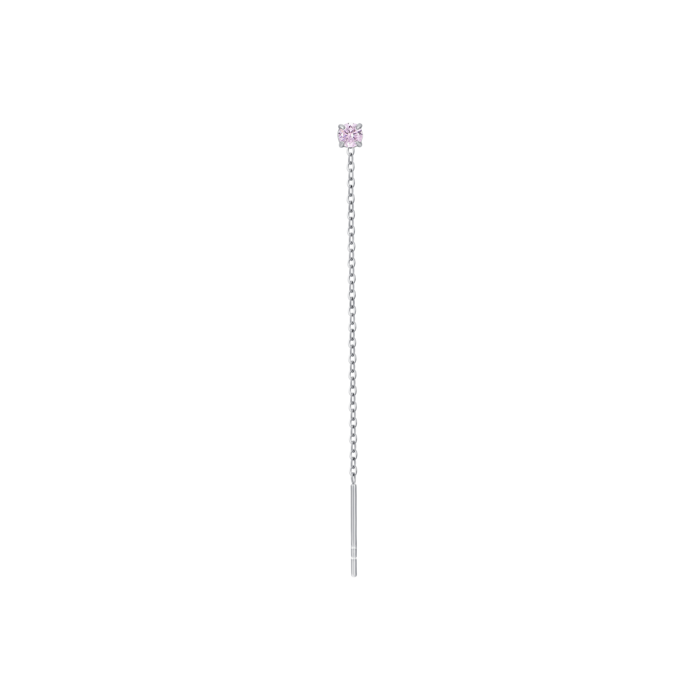 MONO ORECCHINO DONNA IN ACCIAIO CON CRISTALLO ROSA