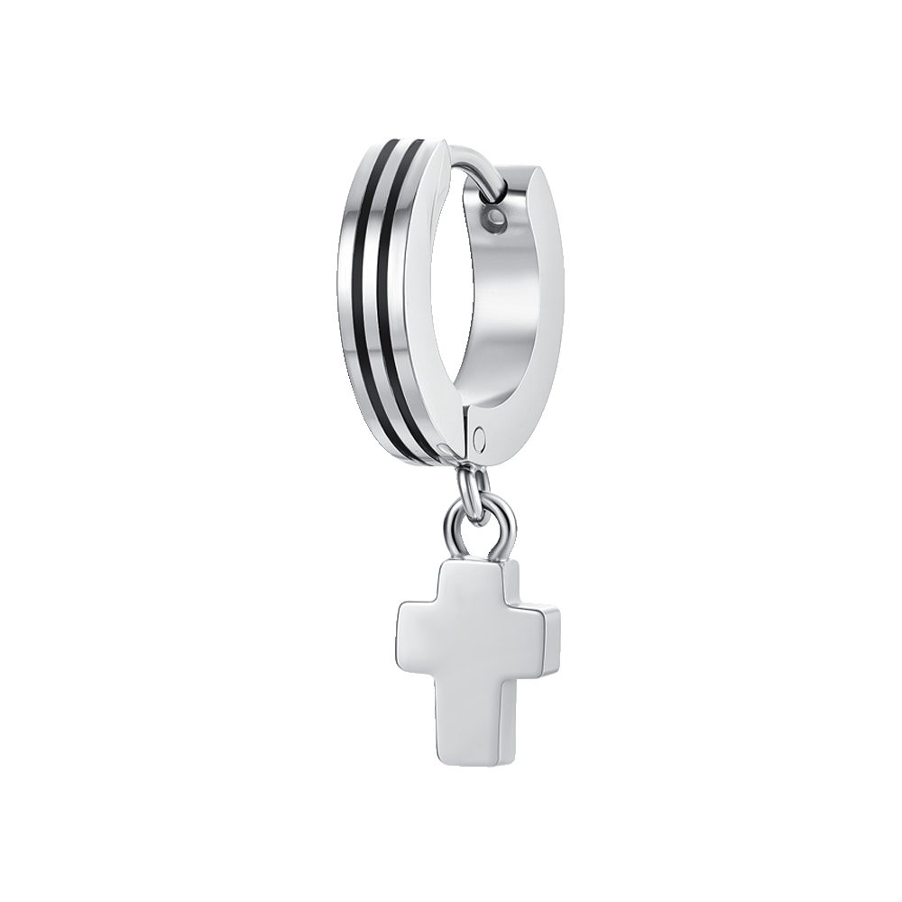 MONO STEEL MEN'S EARRING WITH CROSS