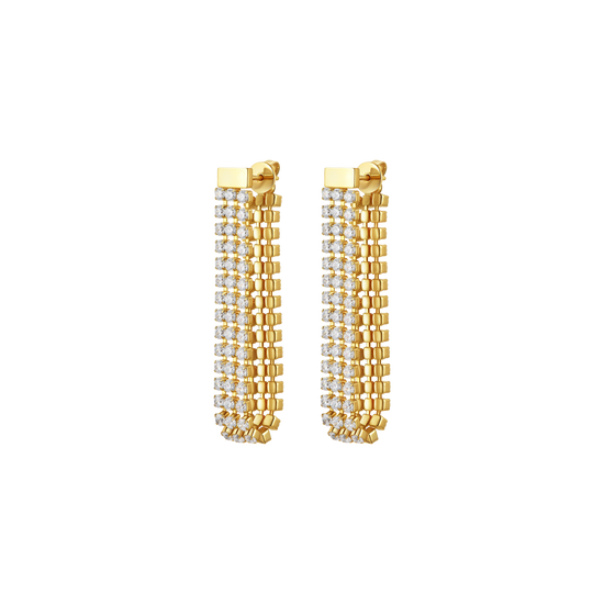 ORECCHINI TENNIS DONNA IN ACCIAIO IP GOLD CON ZIRCONI BIANCHI