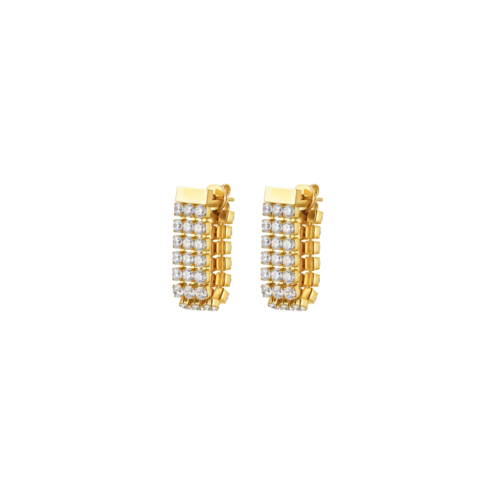 ORECCHINI TENNIS DONNA IN ACCIAIO IP GOLD CON ZIRCONI BIANCHI