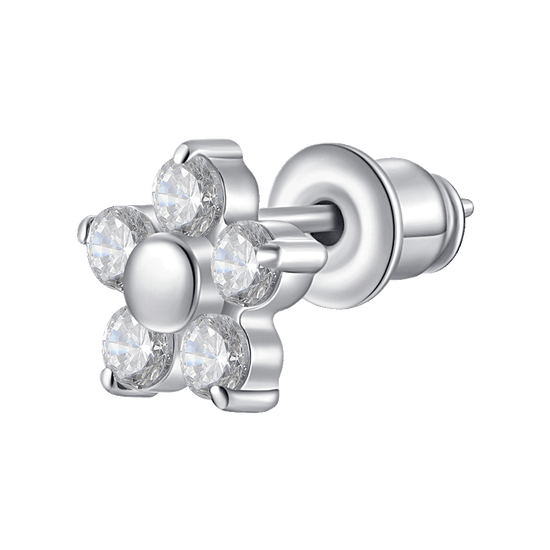 MONO ORECCHINO DONNA IN ACCIAIO CON FIORE E PETALI ZIRCONE BIANCO