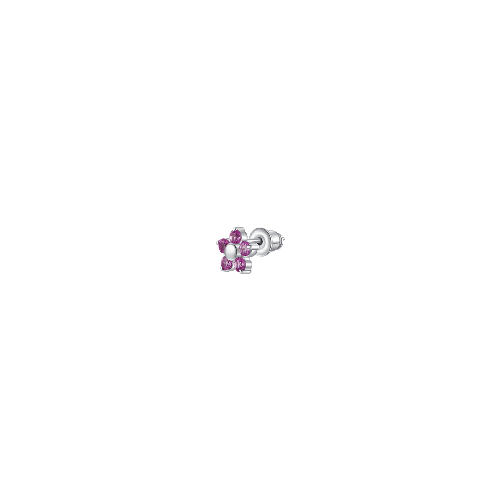 MONO ORECCHINO DONNA IN ACCIAIO CON FIORE E PETALI ZIRCONE MAGENTA