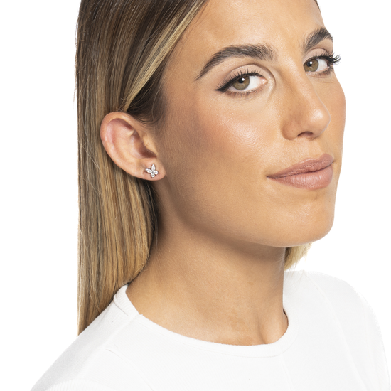 MONO ORECCHINO DONNA IN ACCIAIO CON FARFALLA CON ZICONE BIANCO