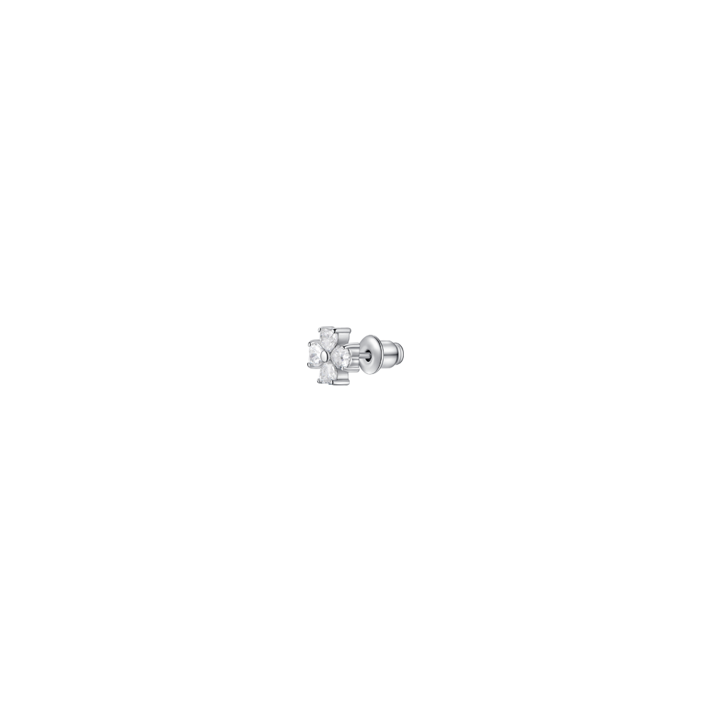 MONO ORECCHINO DONNA IN ACCIAIO CON QUADRIFOGLIO E PETALI CON ZIRCONE BIANCO
