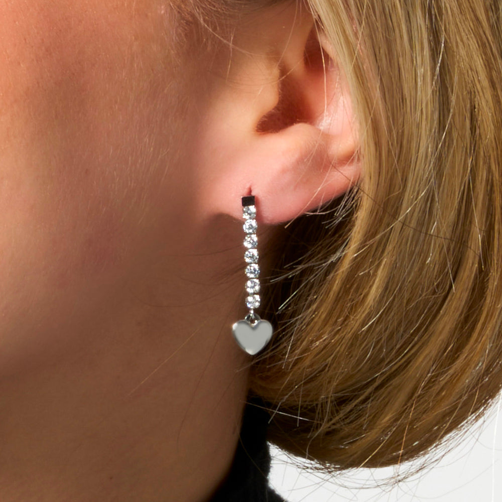 ORECCHINI DONNA IN ACCIAIO CON CUORE E ZIRCONI BIANCHI