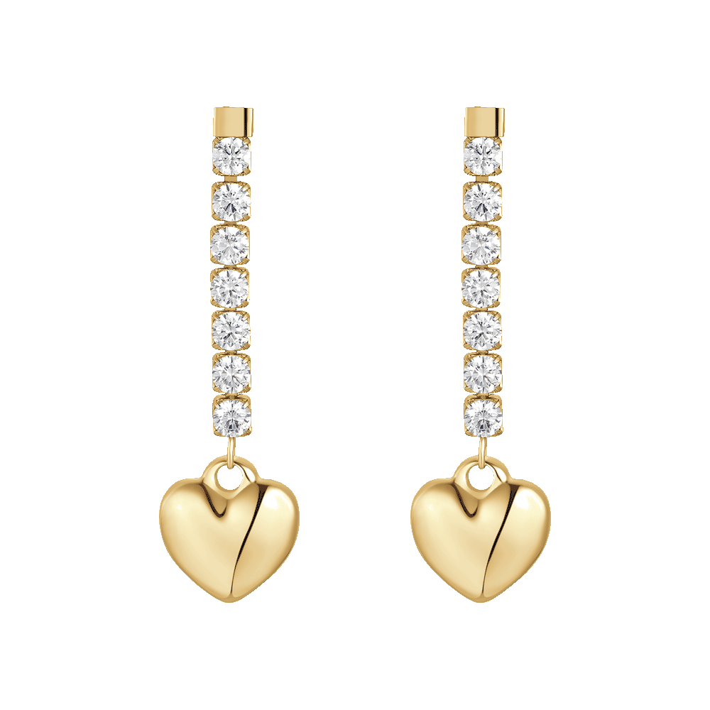 ORECCHINI DONNA IN ACCIAIO IP GOLD CON CUORE E ZIRCONI BIANCHI