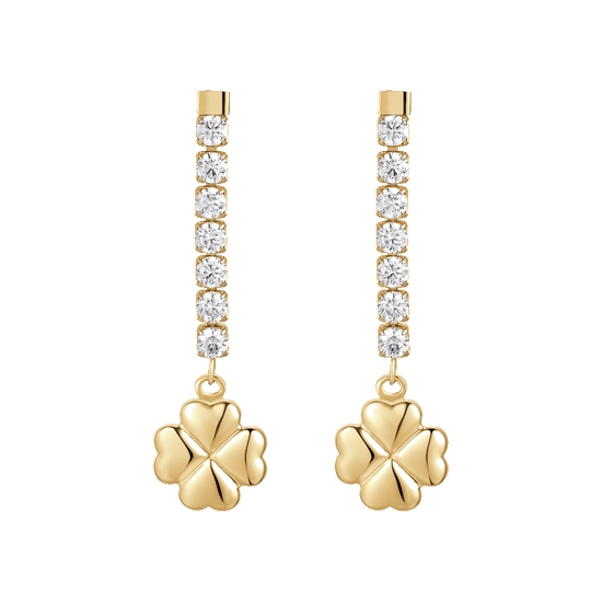 ORECCHINI DONNA IN ACCIAIO IP GOLD CON QUADRIFOGLIO E ZIRCONI BIANCHI