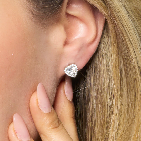 ORECCHINI DONNA IN ACCIAIO CON CUORI CON ZIRCONI BIANCHI