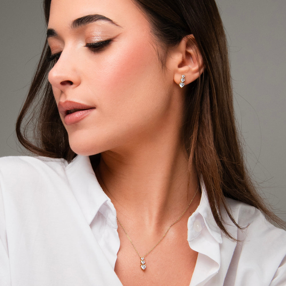 MONO ORECCHINO DONNA IN ACCIAIO IP GOLD CON CUORI CON ZIRCONI BIANCHI