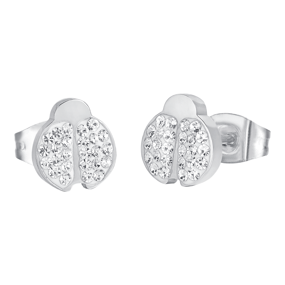 WOMEN'S STEEL EARRINGS WITH LADYBUG AND CRYSTALS