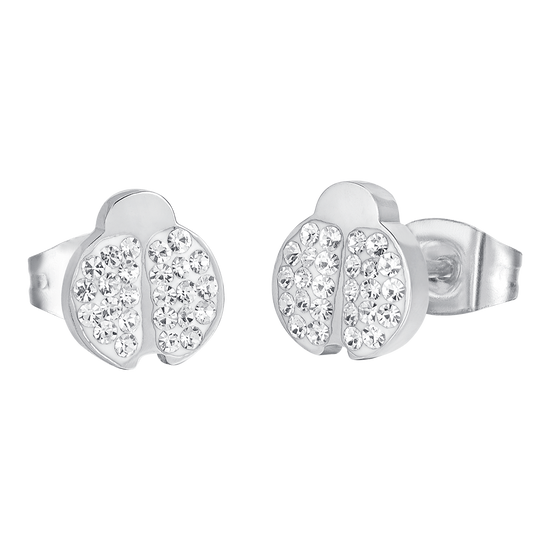 WOMEN'S STEEL EARRINGS WITH LADYBUG AND CRYSTALS