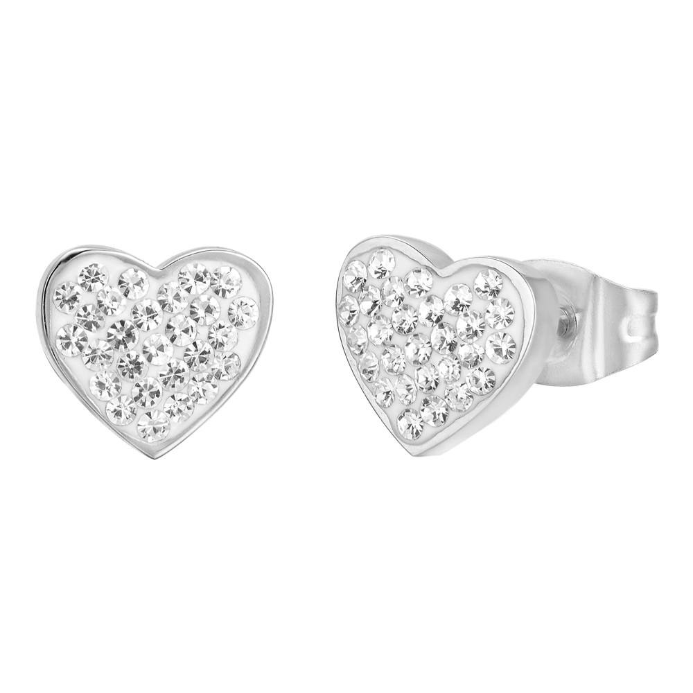 WOMEN'S STEEL EARRINGS WITH HEARTS AND CRYSTALS