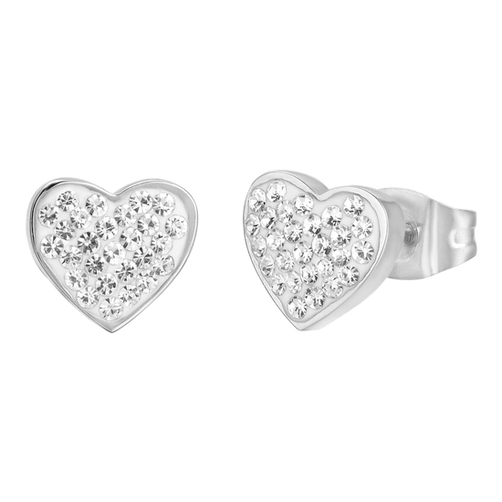 WOMEN'S STEEL EARRINGS WITH HEARTS AND CRYSTALS
