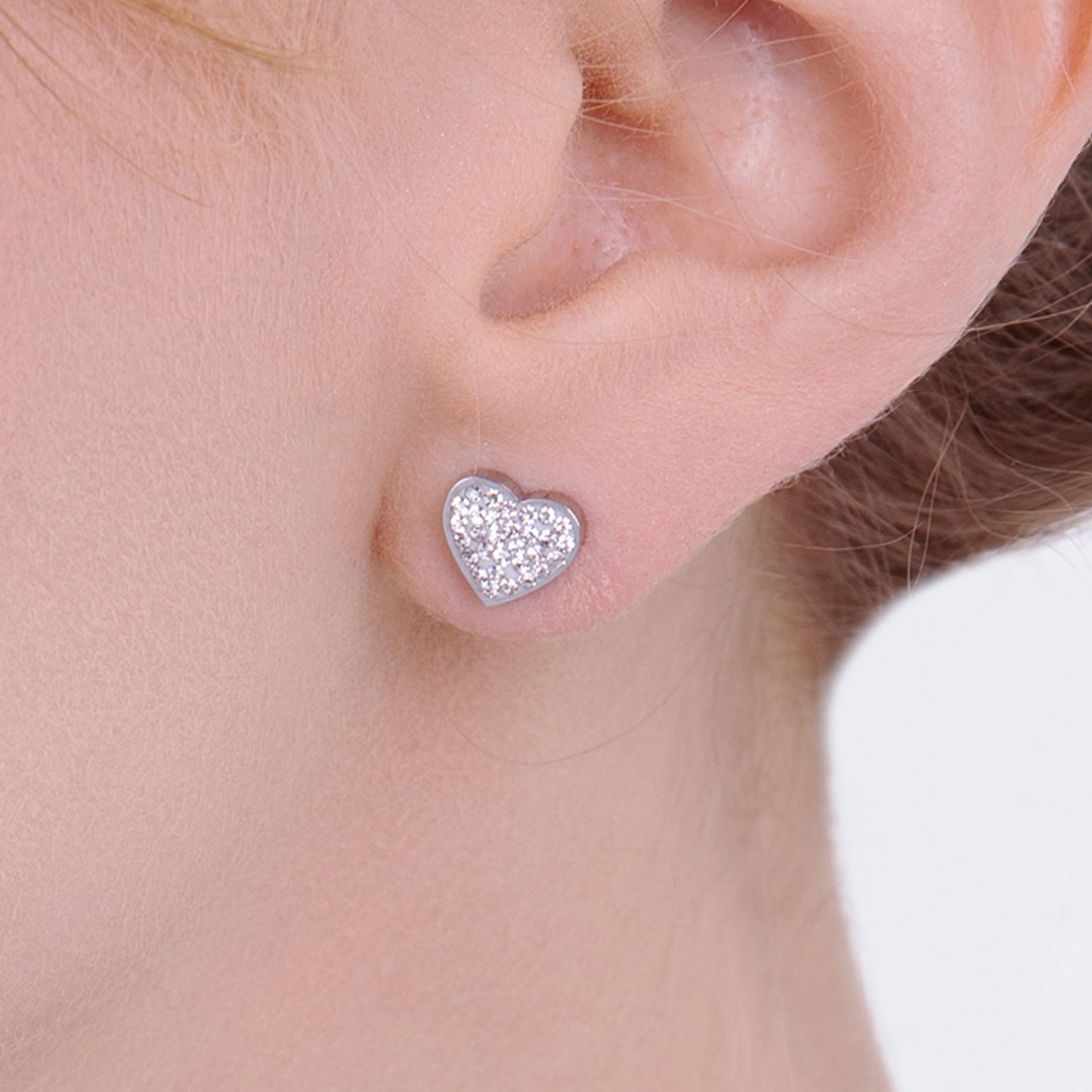 WOMEN'S STEEL EARRINGS WITH HEARTS AND CRYSTALS